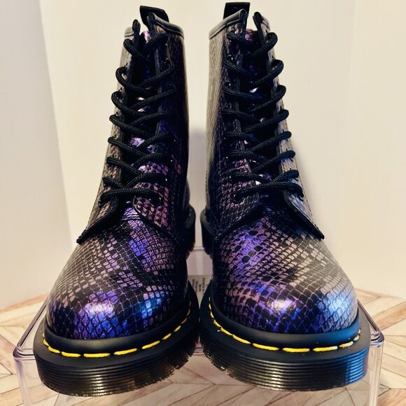 Dr Martens 1460 Snake Embossed Leather Purple Black Women 5 Boots Viper Croc - Picture 6 of 9